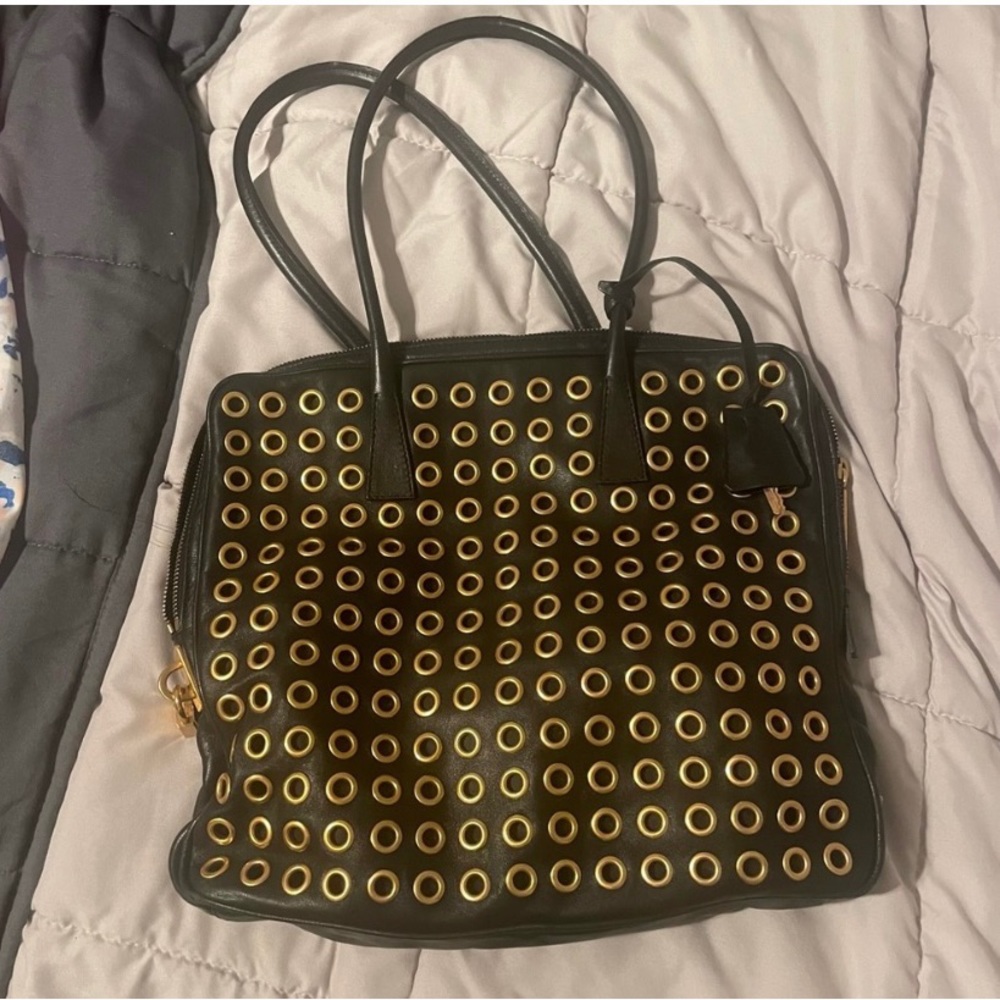 Prada Grommet with Black Leather Shoulder Bag
